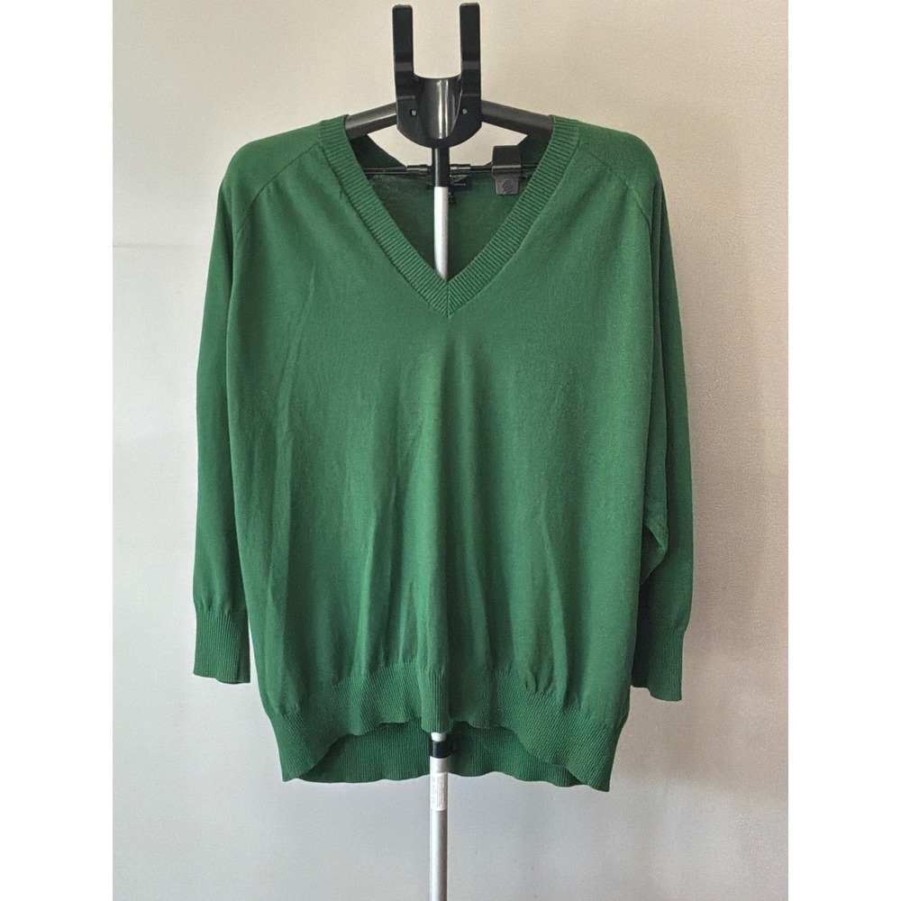 Universal Standard Green V-Neck Sweater 18/20 Cotton Quiet Luxury Minimalist